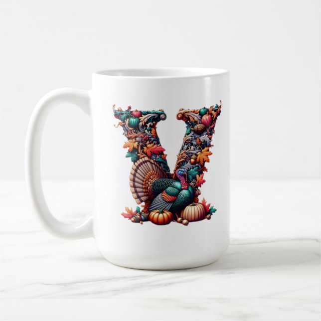 Letter V Thanksgiving turkey style gift  Kaffeetasse (Links)