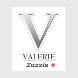 Letter V Two-Tone Silver Gray und Name Aufkleber