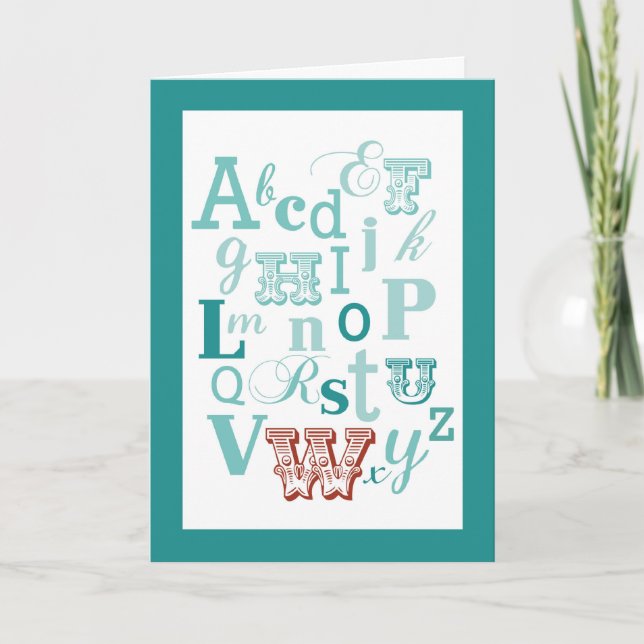 Letter W Anfangsname Alphabet Geburtstag Aquamarin Karte (Vorderseite)
