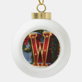 Letter W Christmas Wreath Personalized Initial Keramik Kugel-Ornament