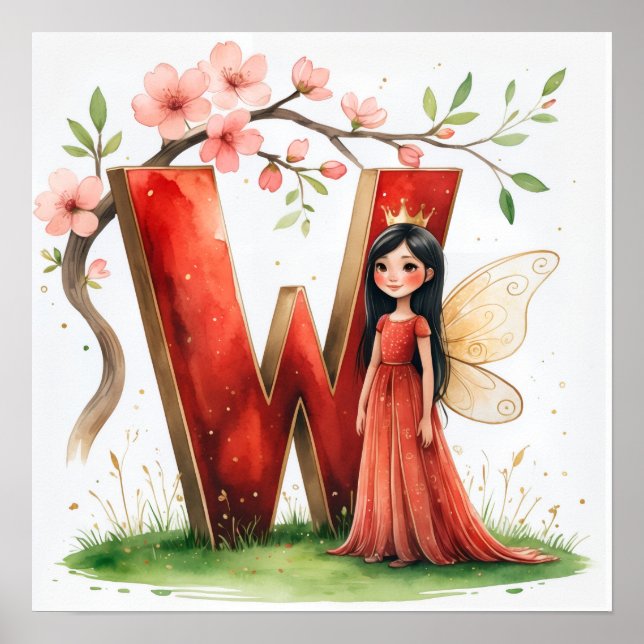 Letter W Crown Princess Fairy Poster Alphabet Art (Vorne)