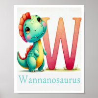 Letter W, Dinosaur Alphabet Watercolor Poster