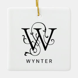 Letter W Elegant Monogram Christmas Ornament