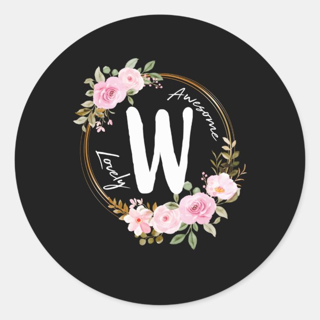 Letter W Floral Wreath Name Initial W Mother Day Runder Aufkleber (Vorderseite)