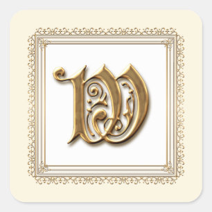Letter W - Gold & Lace Classic Siegel Quadratischer Aufkleber