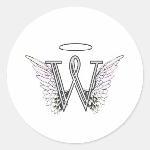 Letter W Initial Monogram mit Angel Wings & Halo Runder Aufkleber