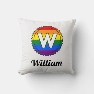 Letter W Initial & Name Gay Pride Rainbow Monogram Kissen