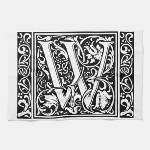 Letter W Mittelalterliche Monogram Art Nouveau Geschirrtuch