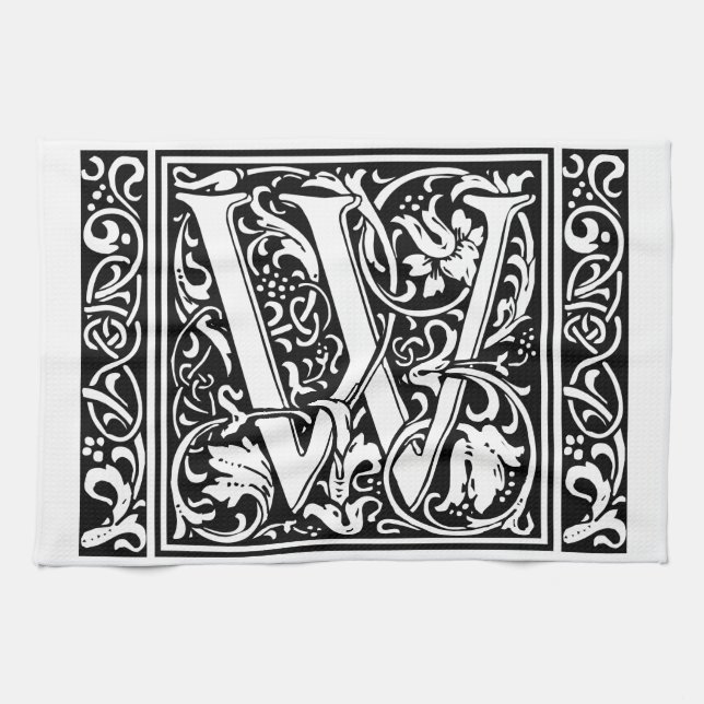 Letter W Mittelalterliche Monogram Art Nouveau Geschirrtuch (Horizontal)
