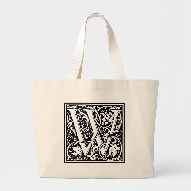 Letter W Mittelalterliche Monogram Art Nouveau Jumbo Stoffbeutel (Vorne)