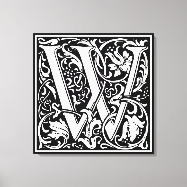 Letter W Mittelalterliche Monogram Art Nouveau Leinwanddruck (Vorderseite)