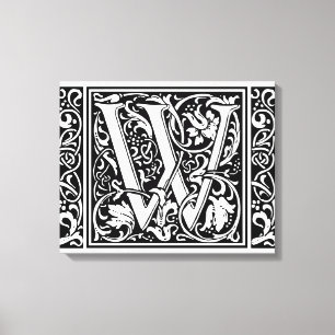 Letter W Mittelalterliche Monogram Art Nouveau Leinwanddruck