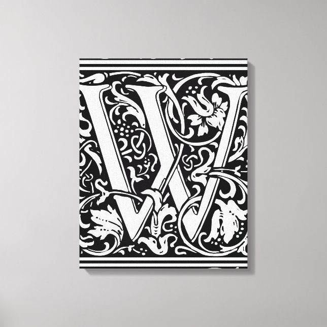 Letter W Mittelalterliche Monogram Art Nouveau Leinwanddruck (Vorderseite)