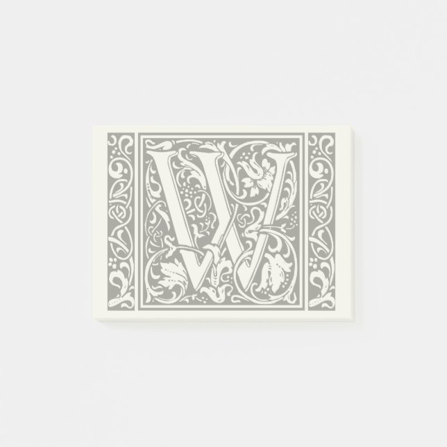Letter W Mittelalterliche Monogram Art Nouveau Post-it Klebezettel (Vorderseite)