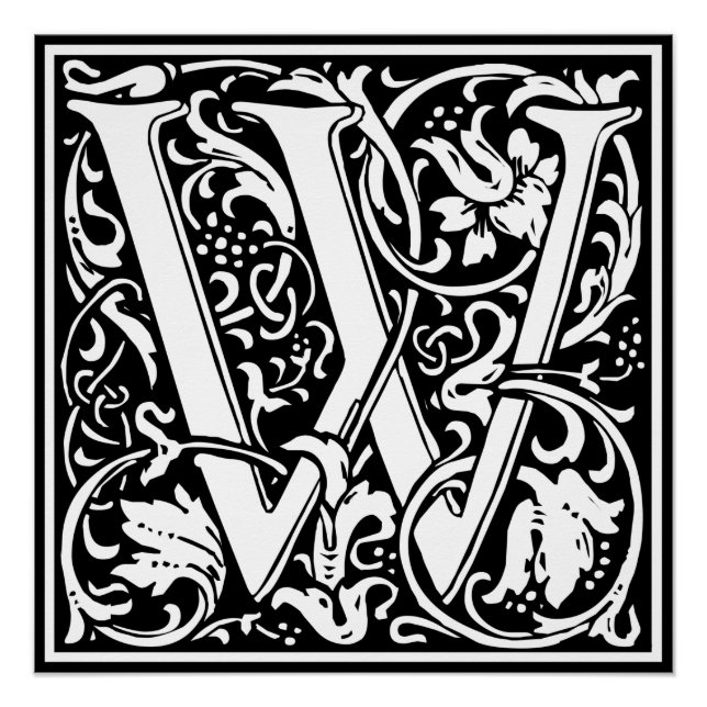 Letter W Mittelalterliche Monogram Art Nouveau Poster (Vorderseite)