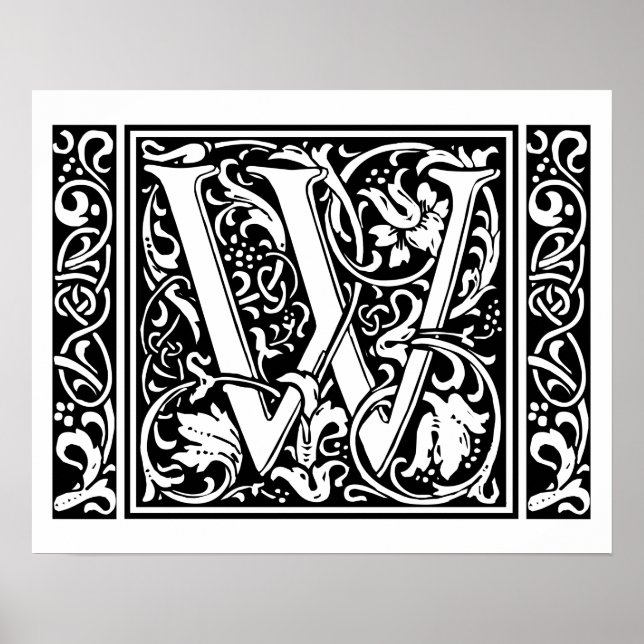 Letter W Mittelalterliche Monogram Art Nouveau Poster (Vorne)