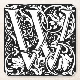 Letter W Mittelalterliche Monogram Art Nouveau Rechteckiger Pappuntersetzer