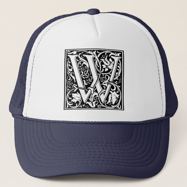 Letter W Mittelalterliche Monogram Art Nouveau Truckerkappe (Vorderseite)