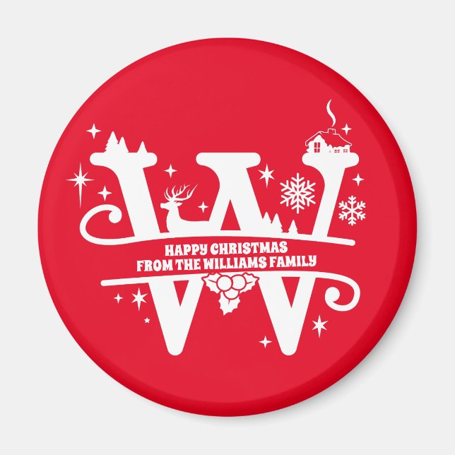 Letter W Monogram Anfangsname Familienname Gruß Magnet (Vorne)