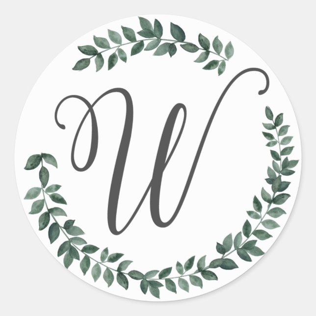 Letter W Monogram Minimalistischer botanischer Lea Runder Aufkleber (Vorderseite)