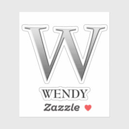 Letter W Two-Tone Silver Gray und Name Aufkleber