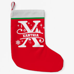 Letter X Christmas Monogram, Anfangsname Red White Kleiner Weihnachtsstrumpf