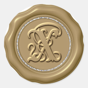 *~* Letter X Diamond Circle GOLD Wax Siegel Sticke Runder Aufkleber