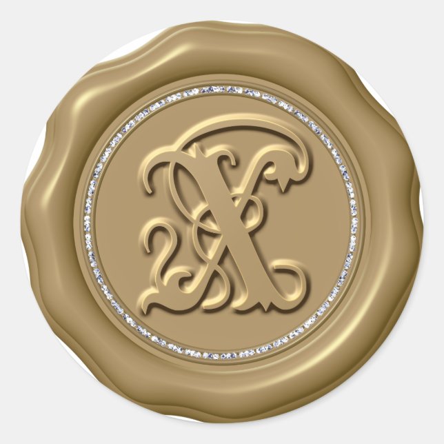 *~* Letter X Diamond Circle GOLD Wax Siegel Sticke Runder Aufkleber (Vorderseite)