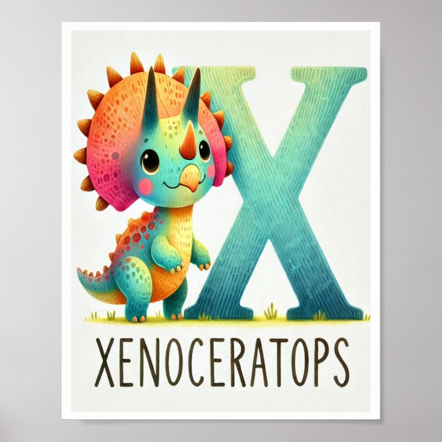 Letter X, Dinosaur Alphabet Watercolor Poster (Vorne)