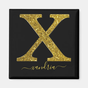 Letter X Gold Glitzer Magnet