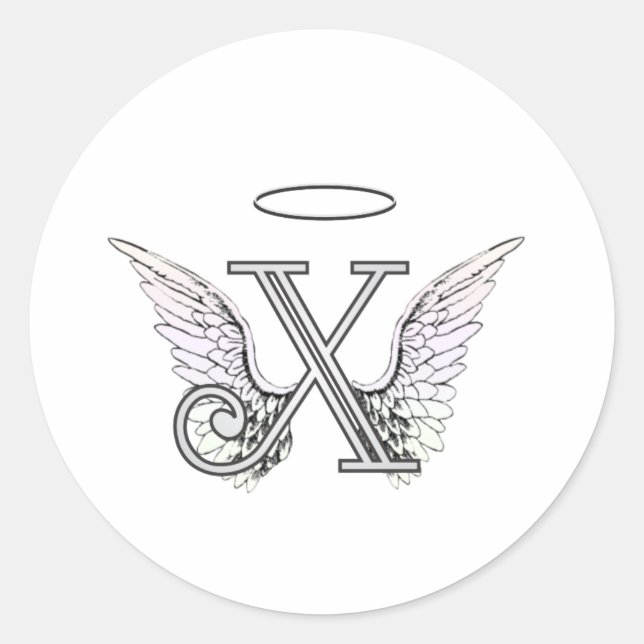 Letter X Initial Monogram mit Angel Wings & Halo Runder Aufkleber (Vorderseite)