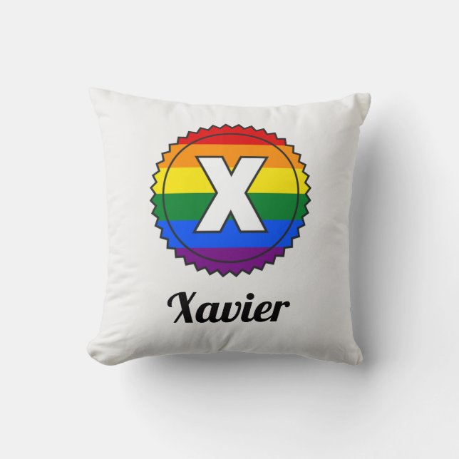 Letter X Initial & Name Gay Pride Rainbow Monogram Kissen (Vorderseite)