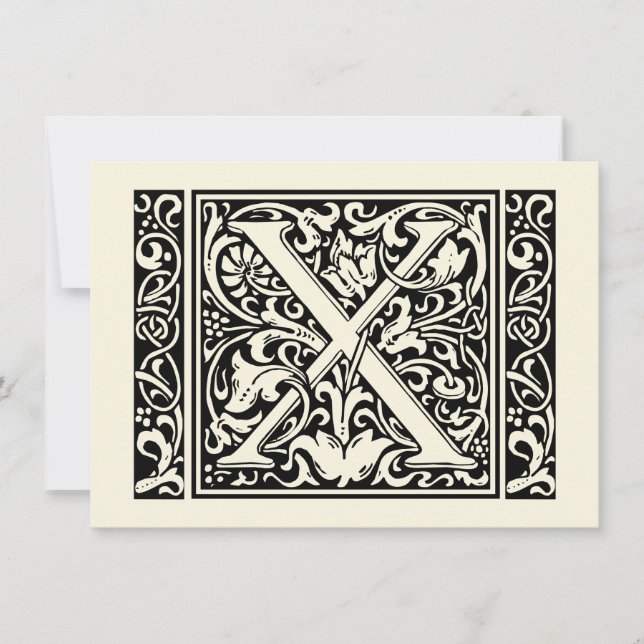 Letter X Mittelalterliche Monogram Art Nouveau Einladung (Vorderseite)