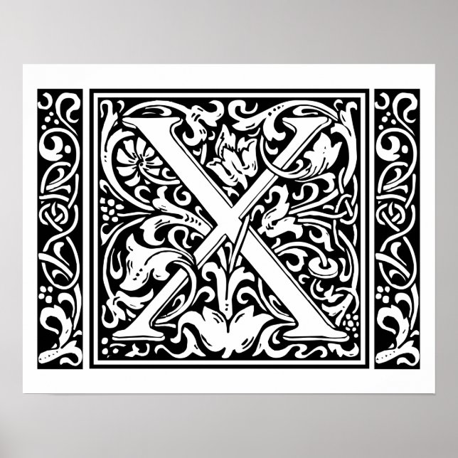 Letter X Mittelalterliche Monogram Art Nouveau Poster (Vorne)