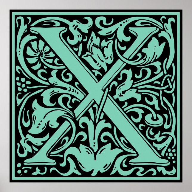 Letter X Mittelalterliche Monogram Art Nouveau Poster (Vorne)