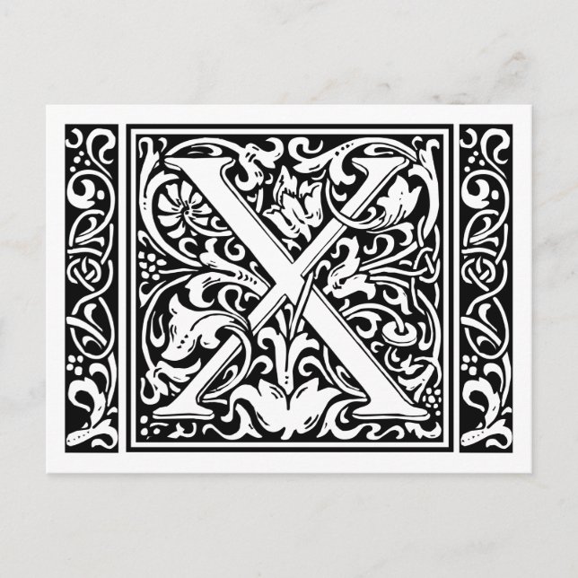 Letter X Mittelalterliche Monogram Art Nouveau Postkarte (Vorderseite)