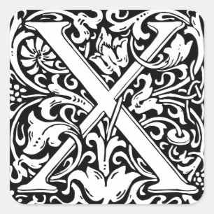 Letter X Mittelalterliche Monogram Art Nouveau Quadratischer Aufkleber