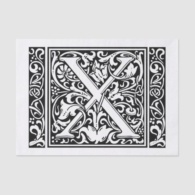 Letter X Mittelalterliche Monogram Art Nouveau Seidenpapier (Vorderseite)