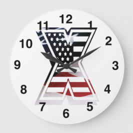 Letter X Monogram USA Flag Große Wanduhr