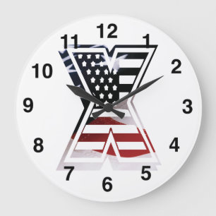 Letter X Monogram USA Flag Große Wanduhr