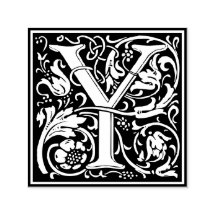 Letter Y Art Nouveau Schwarz/Weiß Tile