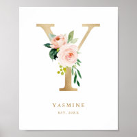Letter Y Blush Monogram Gold Foil Kinderzimmer