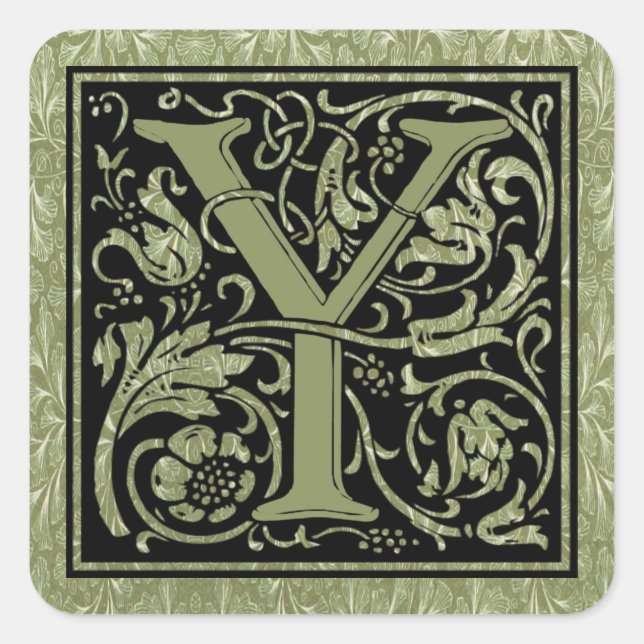 Letter Y First Letter Monogram Quadratischer Aufkleber (Vorderseite)