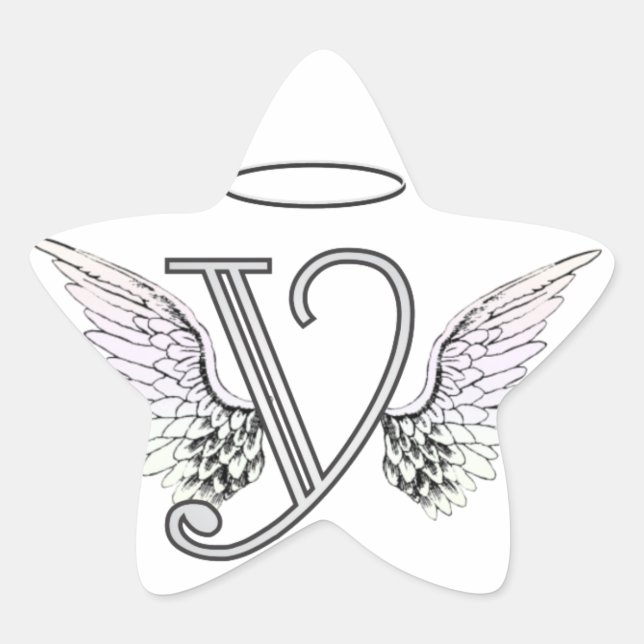 Letter Y Initial Monogram mit Angel Wings & Halo Stern-Aufkleber (Vorderseite)