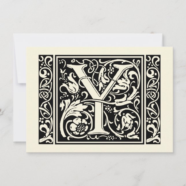 Letter Y Medieval Monogram Art Nouveau Einladung (Vorderseite)