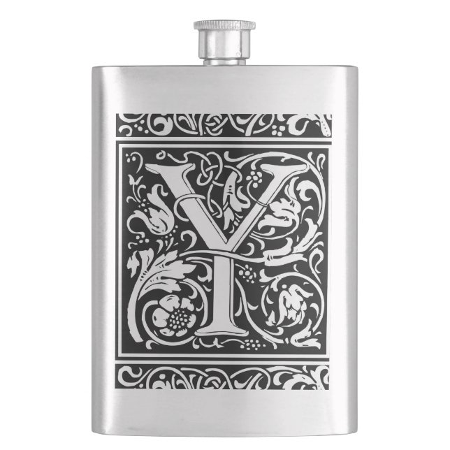 Letter Y Medieval Monogram Art Nouveau Flachmann (Vorderseite)