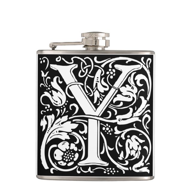 Letter Y Medieval Monogram Art Nouveau Flachmann (Vorderseite)