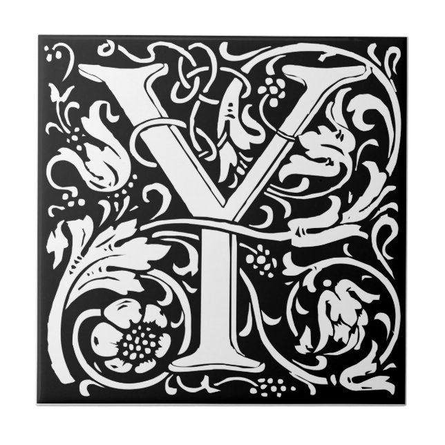 Letter Y Medieval Monogram Art Nouveau Fliese (Vorderseite)