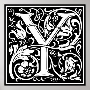 Letter Y Medieval Monogram Art Nouveau Poster
