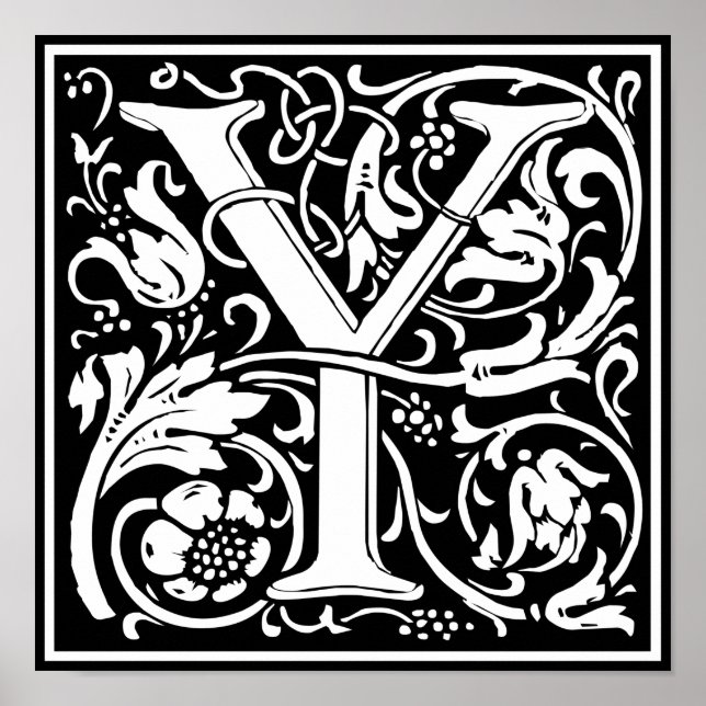 Letter Y Medieval Monogram Art Nouveau Poster (Vorne)